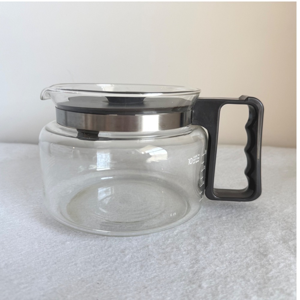 Coffee Carafe Replacement 10 Cup Clear Glass Black Handle Lid E-15
